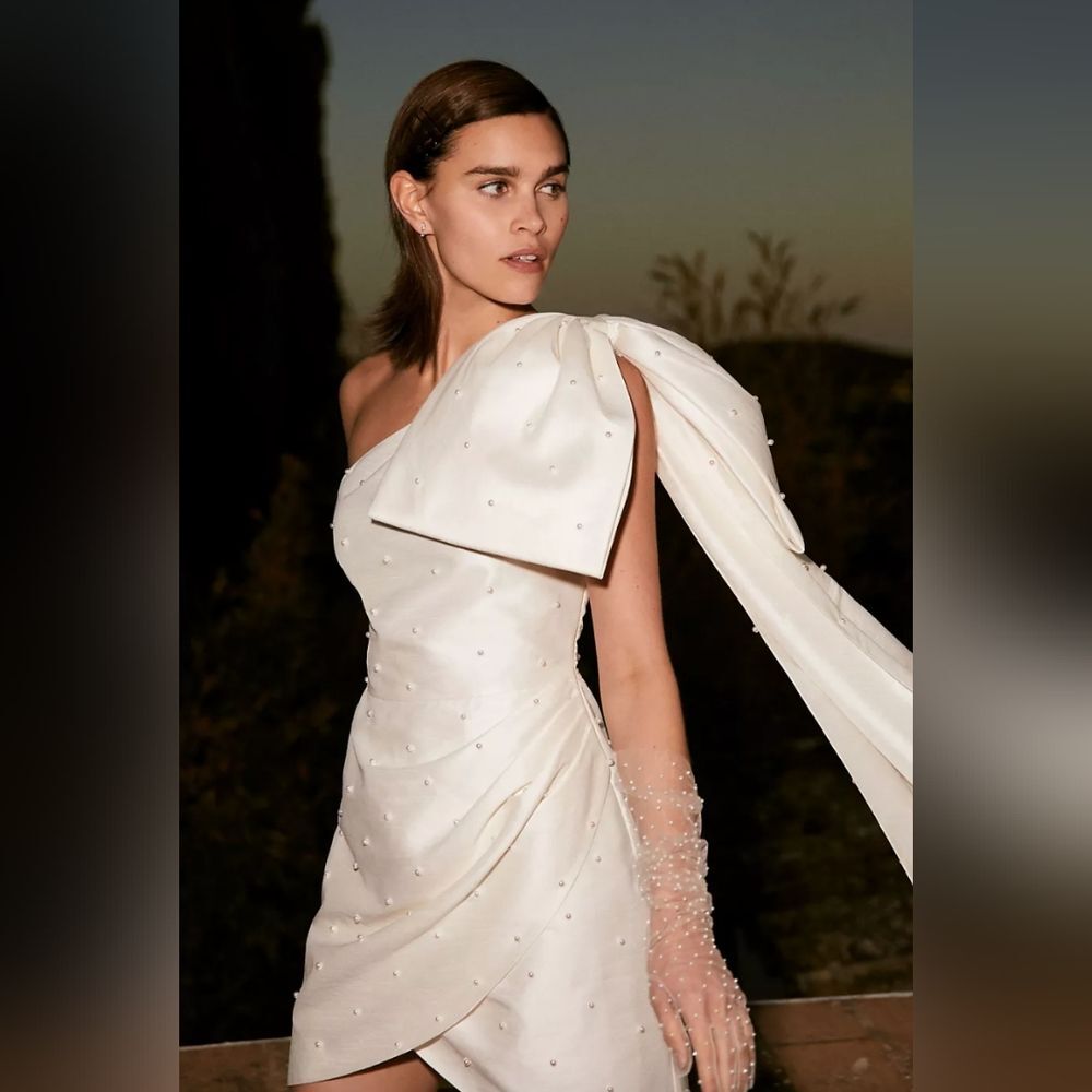 Sachin & Babi Pippa One-Shoulder Pearl-Embellished Mini Dress NWT Sz 0